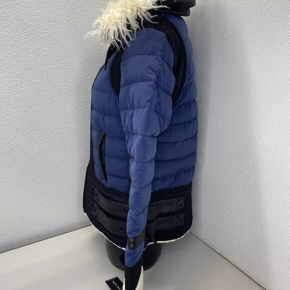 NEW BLANC NOIR Womens Jacket Ink Blue Size S Moto Aviator Puffer Full Zip Down - Picture 9 of 11